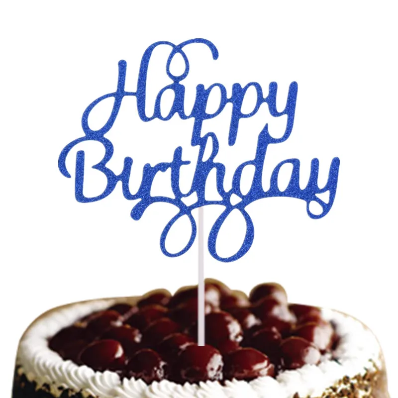 

10pcs/lot Happy Birthday Cake Toppers Cakes Flags Customised Blue Gold silver Baby Shower Birthday Party Baking Decor Wholesale