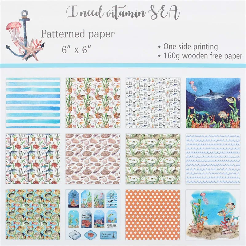 

YPP CRAFT 12pcs 6" Single-side Printed Sea pattern creative papercraft art paper handmade scrapbooking kit set book