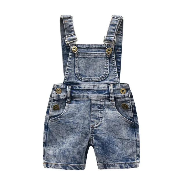 Summer Cotton Retro Style Baby Denim Bodysuit Kids Jumpsuit Outfits Clothes Solid Soft Design Boy Rompers Straps Short PantsZ977 - Цвет: Синий