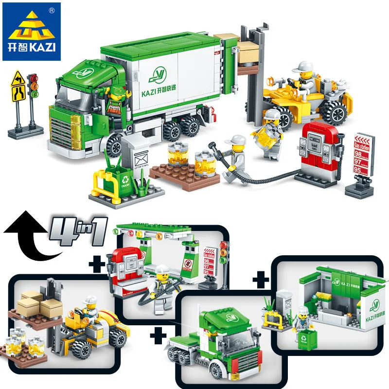

4 in1 City Street View Logistics Center Express compatie Legoings Building Blocks Sets Bricks Kids Playmobile Toys for Children