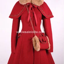 Брендовое Новое красное шерстяное зимнее милое пальто Лолиты Готическая Лолита
