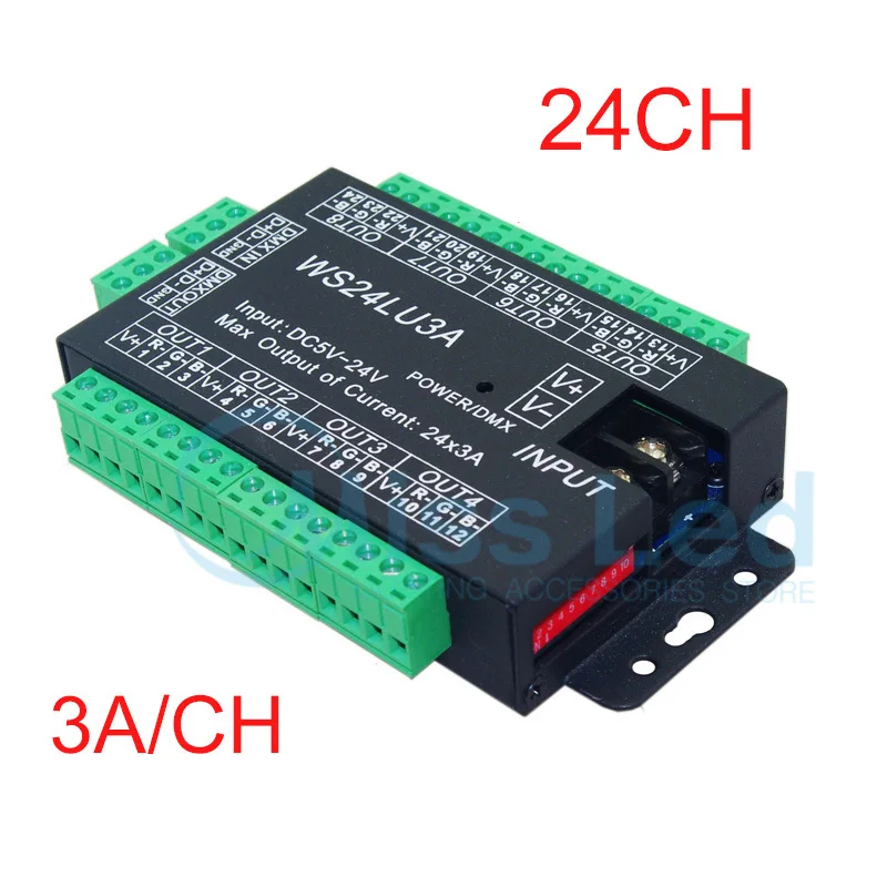 

Wholesale 24CH Easy dmx512 Controller,each channel Max 3A,8 group RGB output,DC5V-24V,Iron shell