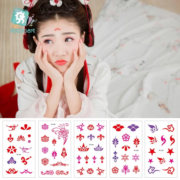 

Rocooart Bindi Sticker Face Jewels Tattoo Forehead Temporary Tattoo Sticker Actress Make Up Tatuaje Festival Taty Party Tatouage