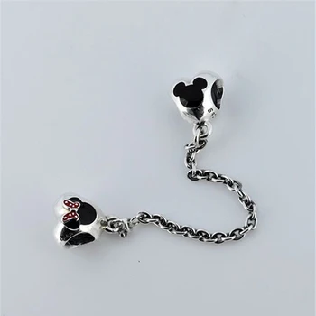 

CKK Heart of Mouse Safety Chain Bead 925 Sterling Silver Charms Fits Original Charm Bracelets Bangles Women DIY Jewelry