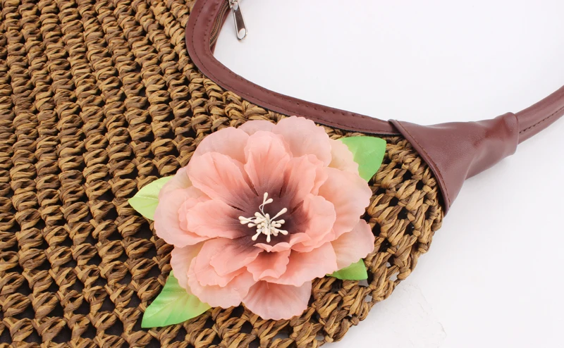 Bohemian Flower Shoulder Bags Women Casual Rattan Straw Bag Large Capacity Wicker Woven Handbags Female Summer Beach Purse Totes evening bags