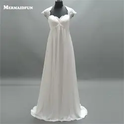 2019 реальные фотографии линия кружевное, с коротким рукавом Элегантный шифон милые свадебные платья свадебное платье в богемном стиле