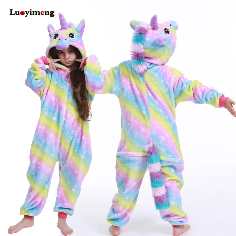 Wintrer Onesie Kids Kigurumi Аниме Blnaket пижамы единорог для девочек мальчиков Детский комбинезон Единорог Детские костюмы панды