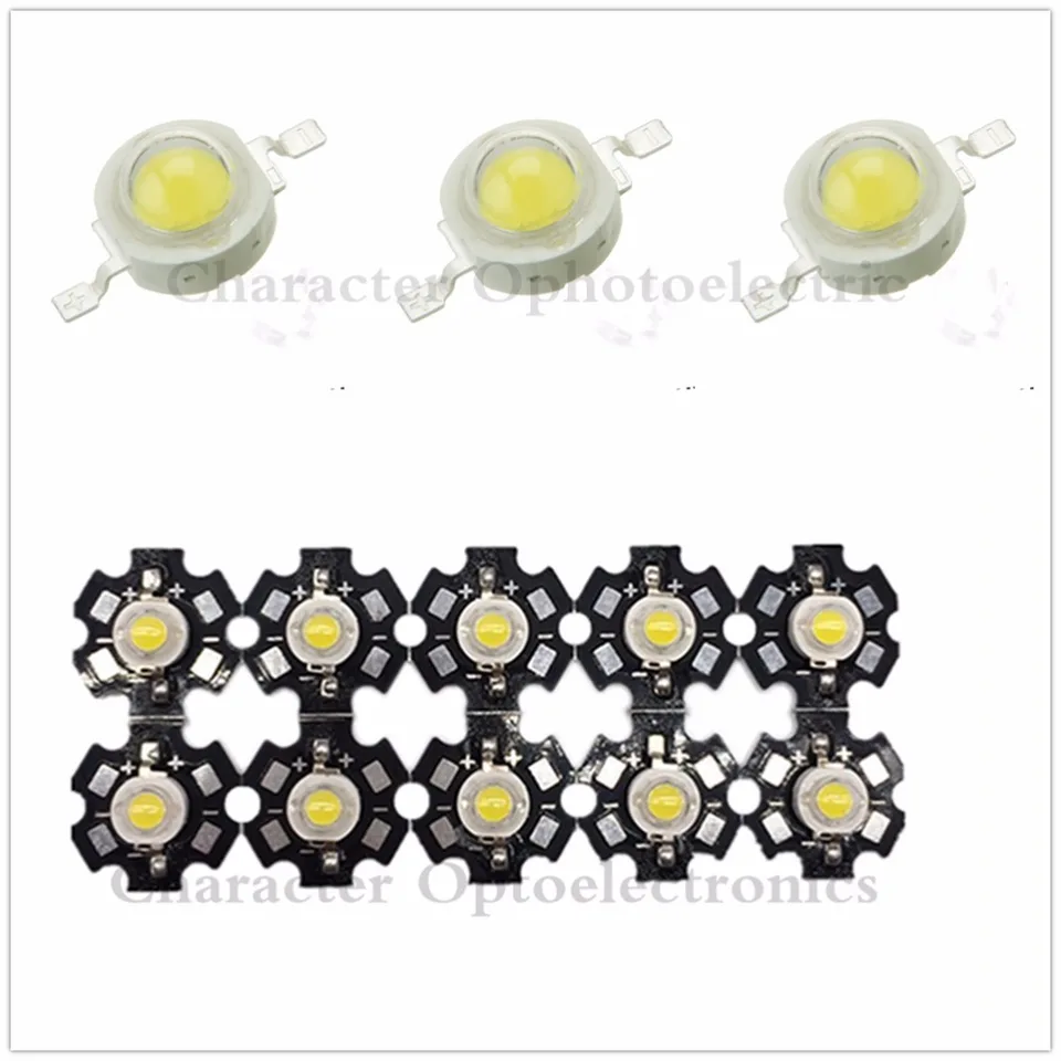 20-Pack 3W High Power Cool White LED Chips (10000K-15000K) On 20mm Star PCBs