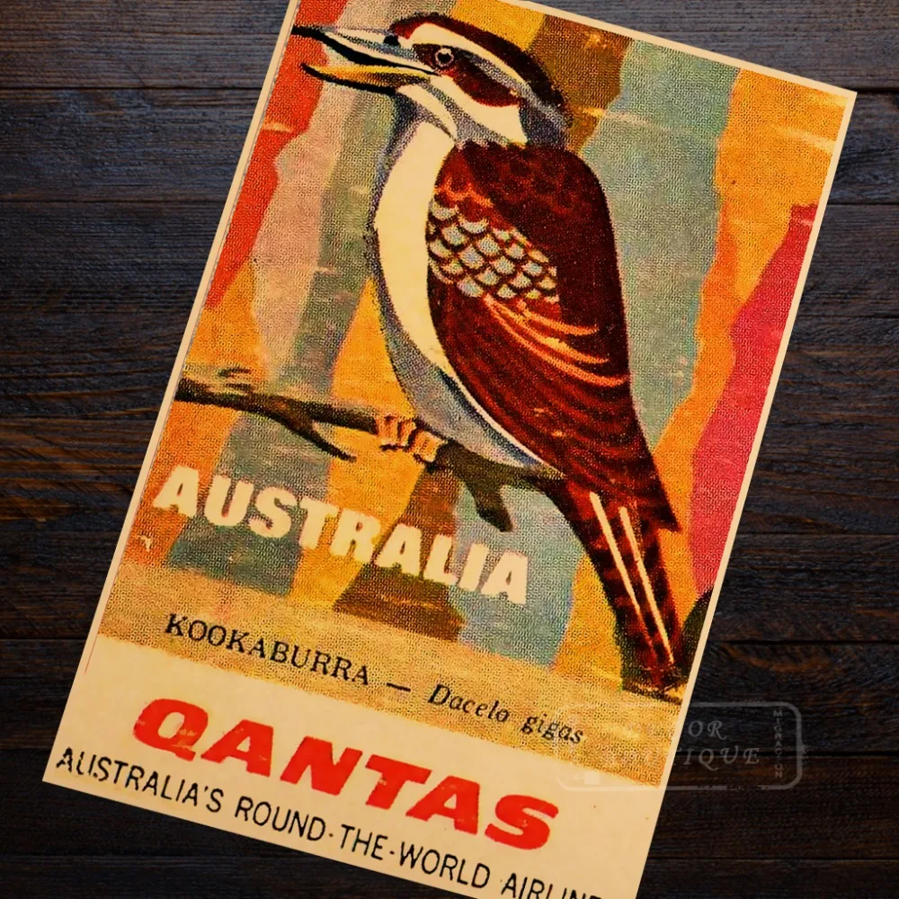 Птицы Qantas Airline-Австралия Новая Зеландия NZ старинный ретро-постер из путешествия