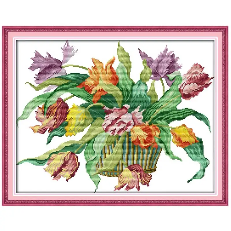 Tulips Patterns Counted Cross Stitch 11CT 14CT Cross Stitch Set Wholesale Flower Cross stitch