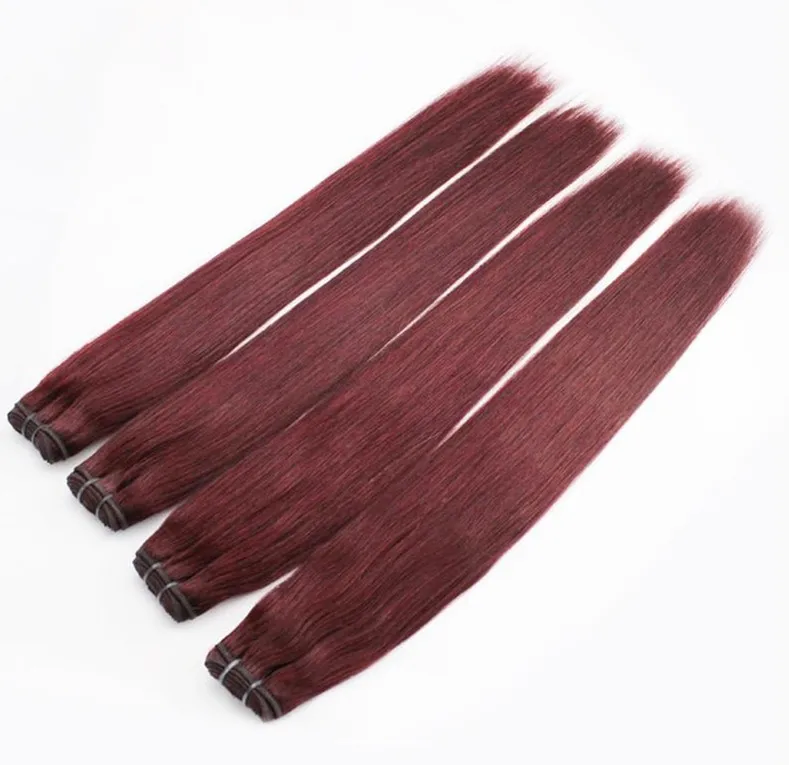 

14"-24" 99J Deep Red Straight Brazilian Virgin Hair Remy Human Hair Extensions Hair Weave Bundles 2pc Lot 100g/pc
