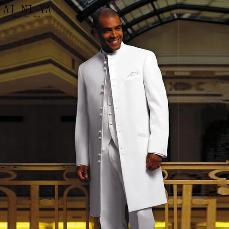 Witte Lange Jas Formele Bruidegom Tuxedos Stalknecht Blazer Mannen Wedding Suits Beste Mannen 3 Stuk Suits (Jas + Broek + Vest) Witte Lange Jas Formele Bruidegom Tuxedos Stalknecht Blazer Mannen Wedding Suits Beste Mannen 3 Stuk Suits (Jas + Broek + Vest)