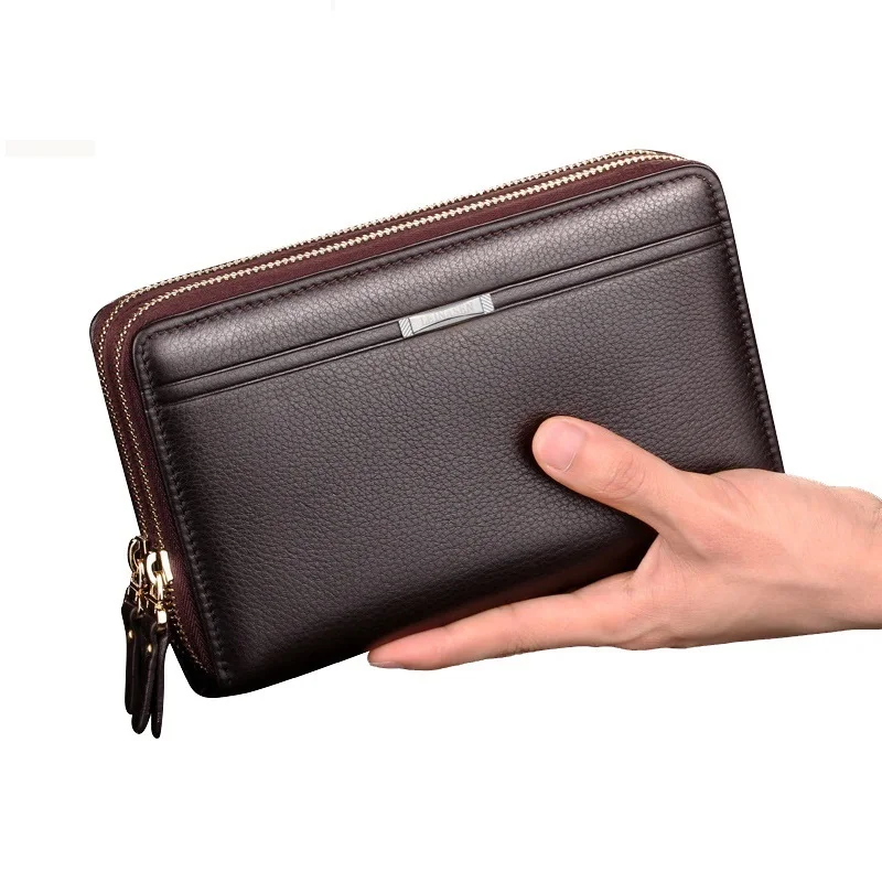 

Famous Brand Double Zipper Men Clutch Bags PU Leather Men's Wallet Men Handy Bag Male Long Wallets Man Purses Carteira Masculina