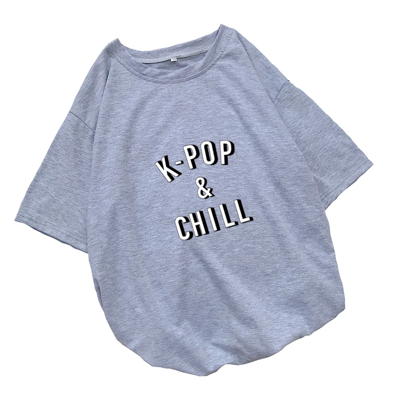Kpop& Chill, футболки с буквенным принтом, женская летняя футболка, Femme, повседневная, Losoe, Круглый ворот, короткий рукав, Harajuku, уличная одежда, женские топы