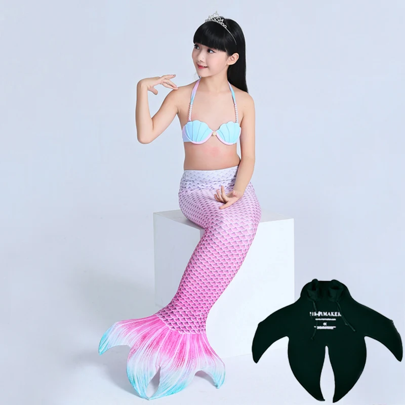

Girls Mermaid Tail Custome Mermaid Tail Fancy Costumes Kids Girl Dress Swimmbale Bikini Set Bathing Suit 3 pcs Top+Tail+Monofin