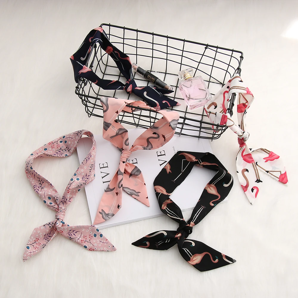 

New Hot Korean Lady Little Silk Ribbon Scarf Vintage Mini Women Elegant Floral Scarfs Neckwear Neckerchief Ribbons Hair Tie Band