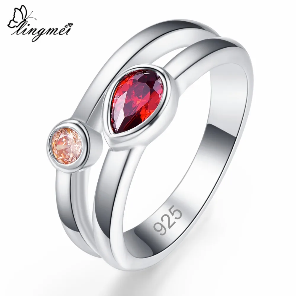 lingmei Wedding Band Red &amp Yellow Pink Purple Zircon Silver Color Ring Size 6 7 8 9 Classic Fashion Unisex Party Jewelry | Украшения и