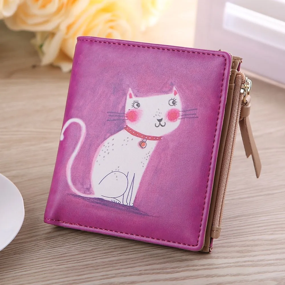 

Fashion Female Wallets 2018 Vintage Cat Coin Clip Purse PU Leather Multifunctional Short Wallet Clutch Zipper Handbag 10jul17