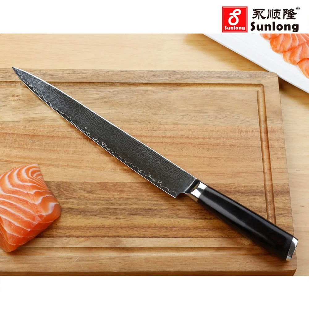 Sunlong нож для суши японский дамасская сталь 9 дюймов ножи нарезки кухонный Секач