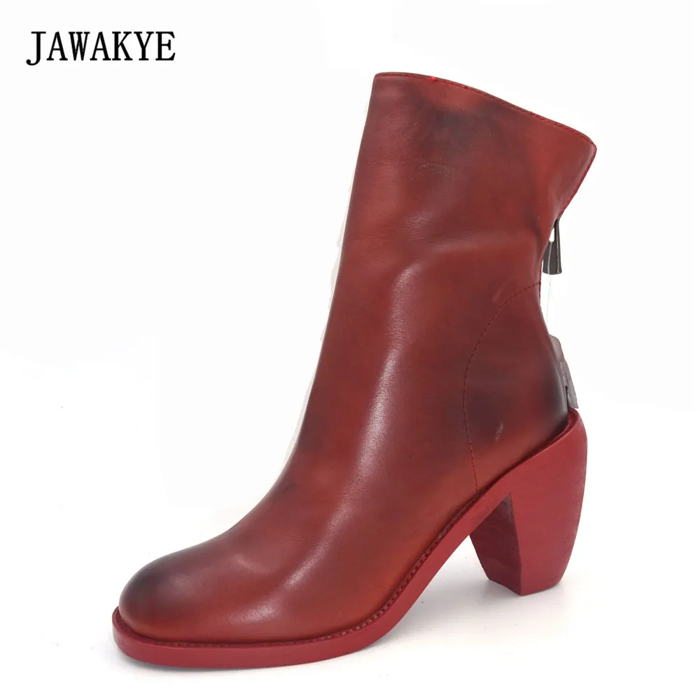 JAWAKYE British style Cow Split Ankle Boots Woman Back Zipper Round Toe Chunky High heels Leather Chelsea Boots Women zapatos JAWAKYE British style Cow Split Ankle Boots Woman Back Zipper Round Toe Chunky High heels Leather Chelsea Boots Women zapatos