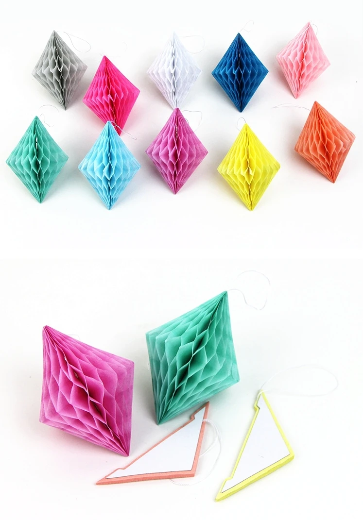 

10x Mixed Colors Diamond Honeycomb Tissue Paper Balls Geometry Honeycomb Hanging Decor for Wedding Party Birthday Showers Patio