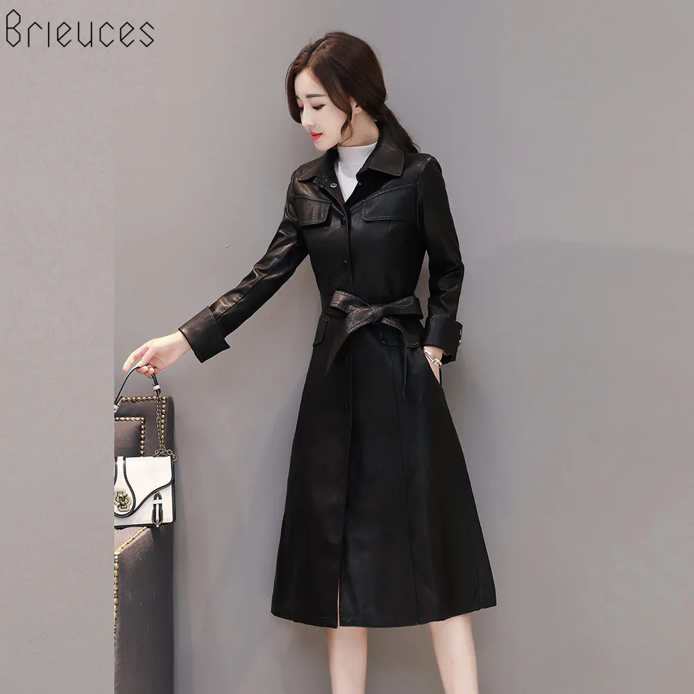Poitrine D'hiver Unique Femmes 2018 Veste Nouveau 5xl army Manteau Automne Femelle Taille rouge En Noir Plus Cuir Mode Longue Tranchée La Faux Green qvPqtI