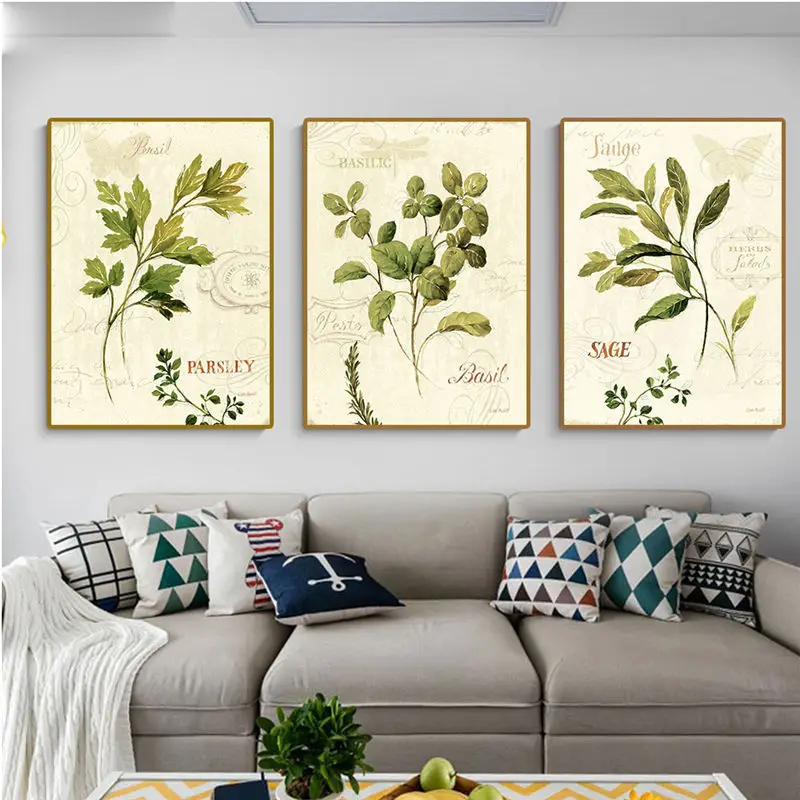 Естественный Рисунок Wall Art Холст Картина принт с зелеными листьями настенные панно для Гостиная домашнего декора без рамки английский