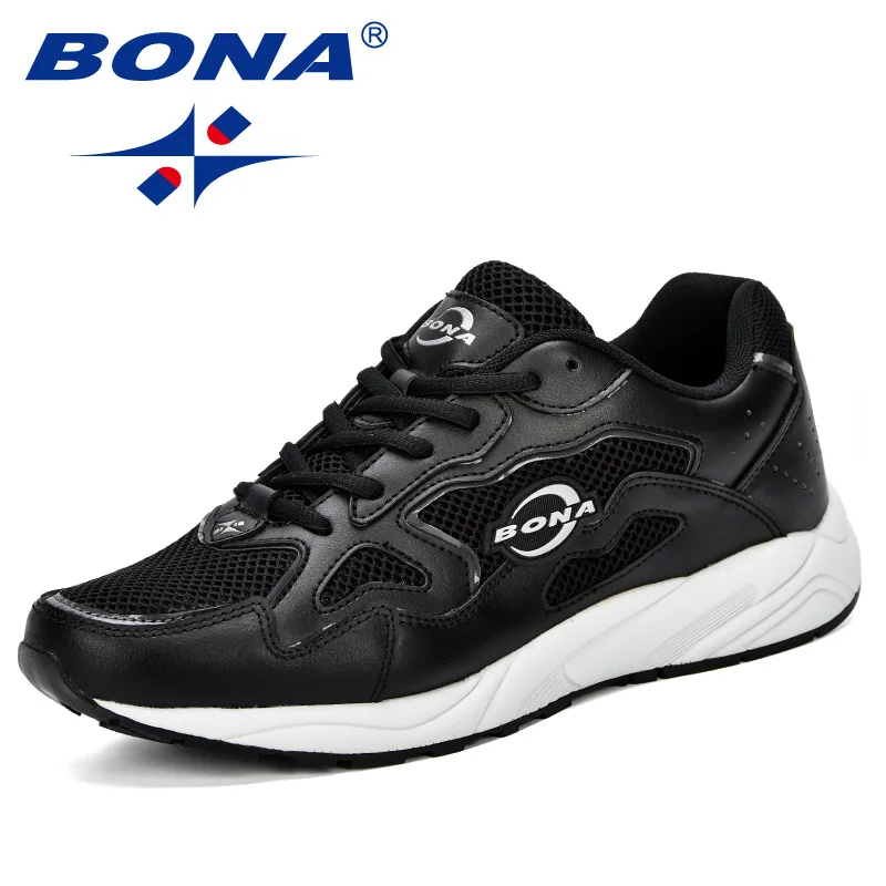 BONA/Легкая уличная спортивная обувь; мужские кроссовки; удобные кожаные беговые кроссовки для тенниса; мужские кроссовки для бега; трендовые - Цвет: Black silver gray