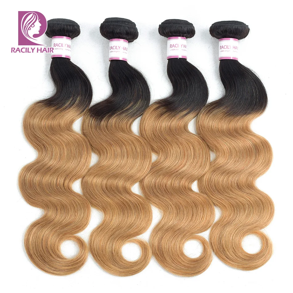 Racily Hair T1B/27 Ombre Brazilian Body Wave Hair Honey Blonde Ombre Human Hair Extensions 1/3/4 Bundles Remy Hair Weave Bundles