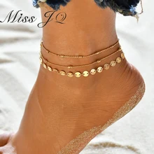 Мисс JQ 3 шт./компл. простой и модный нержавеющая сталь, милая ног женские браслеты для щиколотки золотистого и серебристого цветов; Цвет ножной браслет пляжные украшения