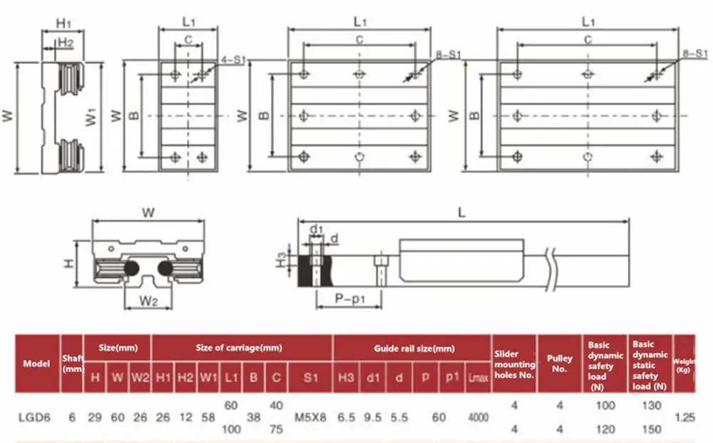 Machifit External Dual-axis LGD6-500L Linear Guide with LGB6-60L 4UU LGB6-100L 4UU Slide Block