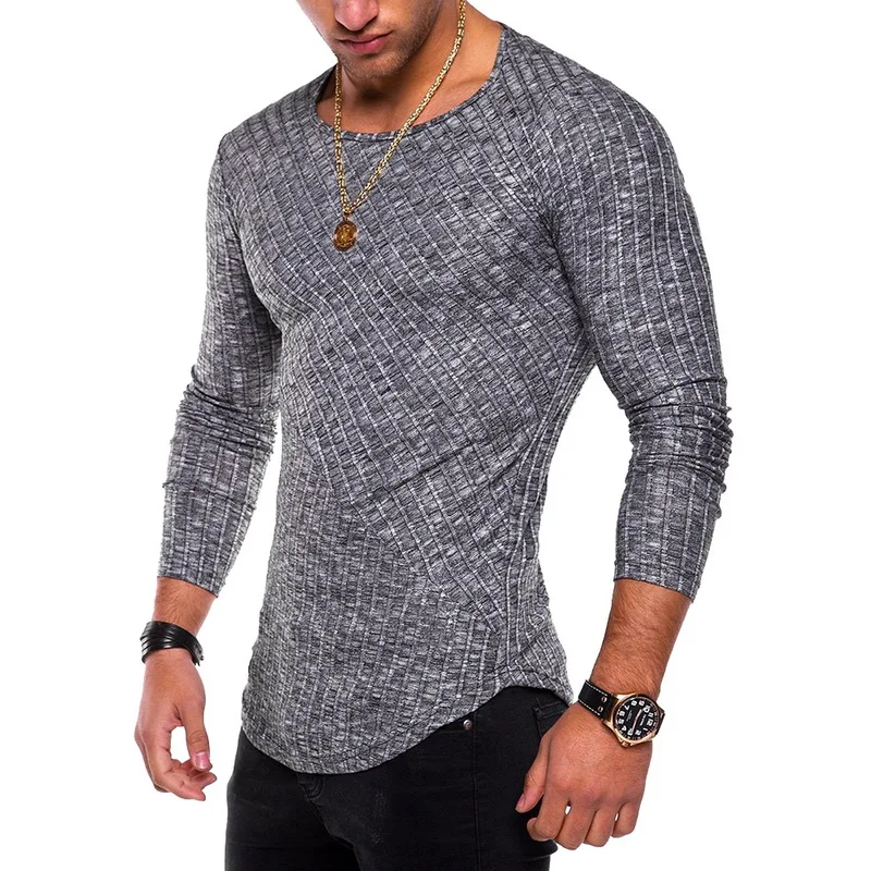 

2019 Spring Sexy Long Sleeve T-shirt Men Fashion Fitness Sweat Male Tees Casual Loose Solid Tops Plus Size Bodybuilding Slim Fit