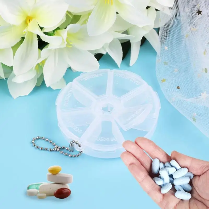 

1pc Portable 7 Day Weekly Round Drug Tablet Pill Box Medicine Splitters Case Storage Organizer Container Case