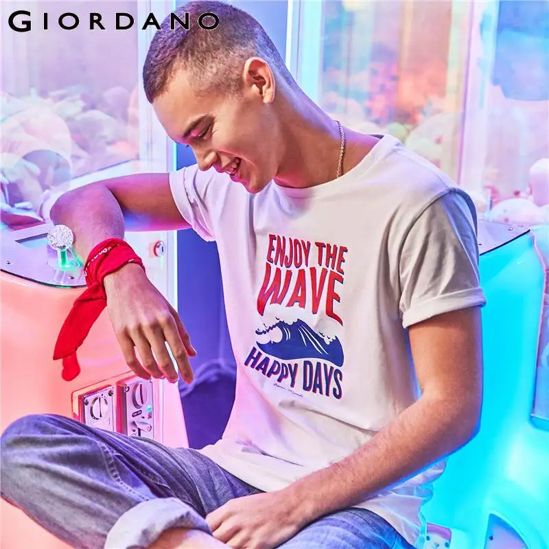 

Giordano Men T Shirt Men Printed Letters Soft Cotton Short-sleeve Round Neck Tee Men Summer Theme Fun Tshirt Men Breathable Top