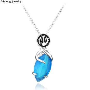 

Game Final Fantasy Crystal Yuna Necklace Blue Crystal Drop Pendants Classic Punk Women And Men Statement Necklace Cosplay Jewel