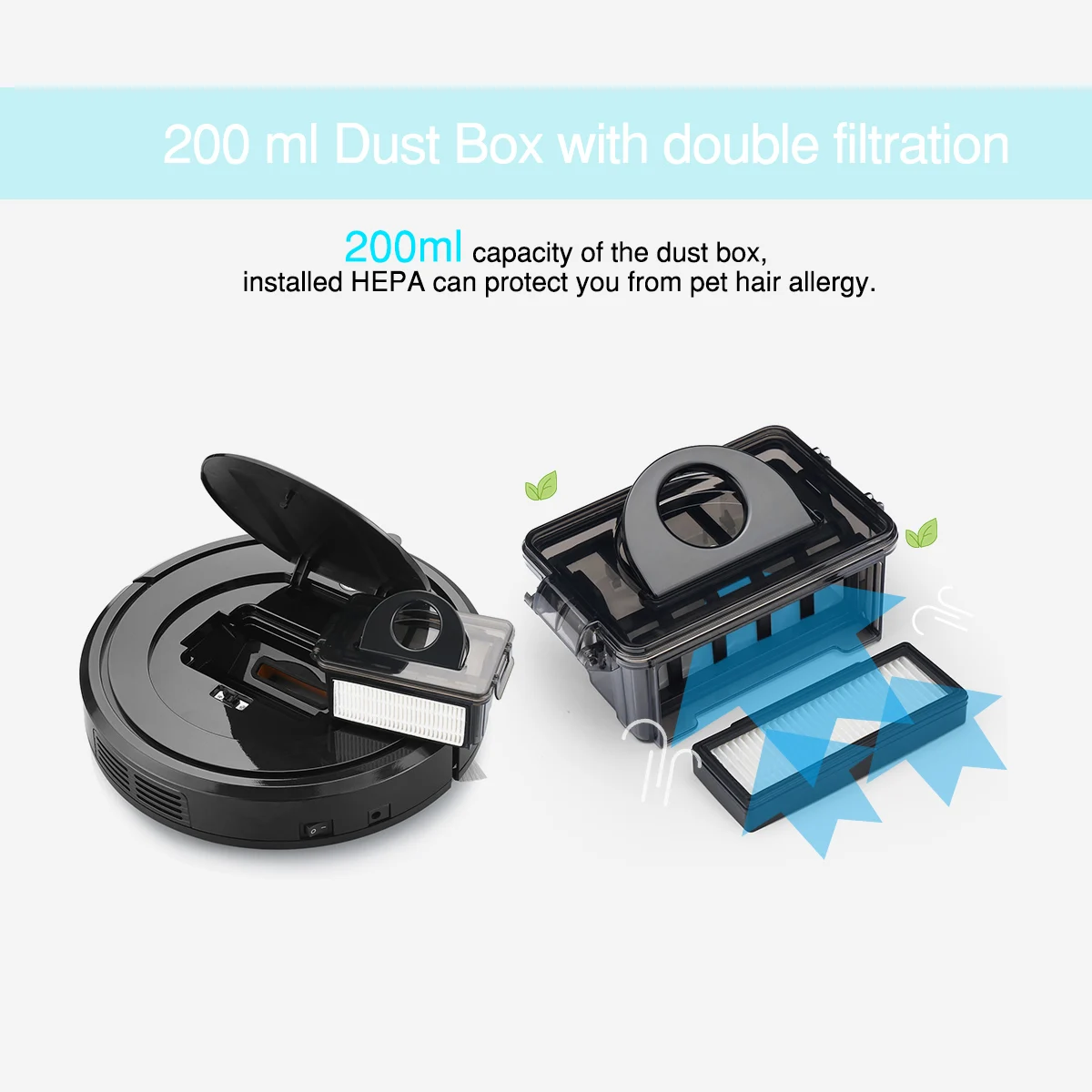 Robotic Vacuum Cleaner with High Power Suction 3 Cleaning Modes, 500pa, Anti-fall Anti-collision Protection, Dust Box with Double Filtration, Suitable for Hard Floor and Carpet EYUGLE KK290A