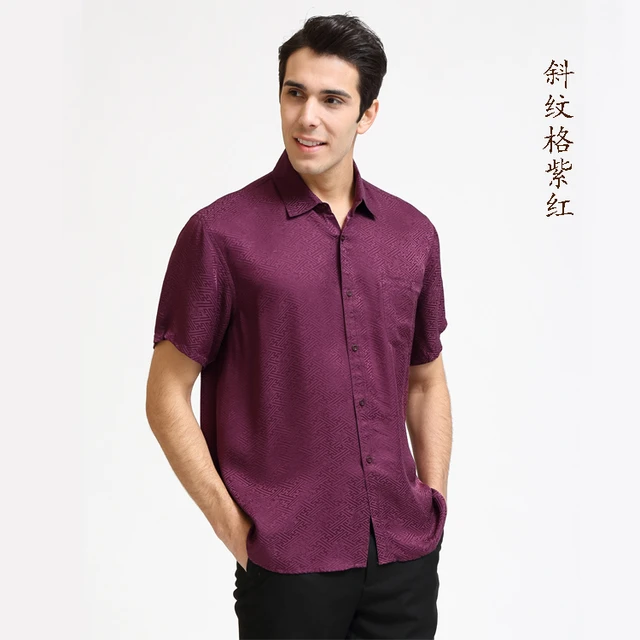 Men's Regular Fit Dress Shirts Summer Short Sleeve Mulberry Silk