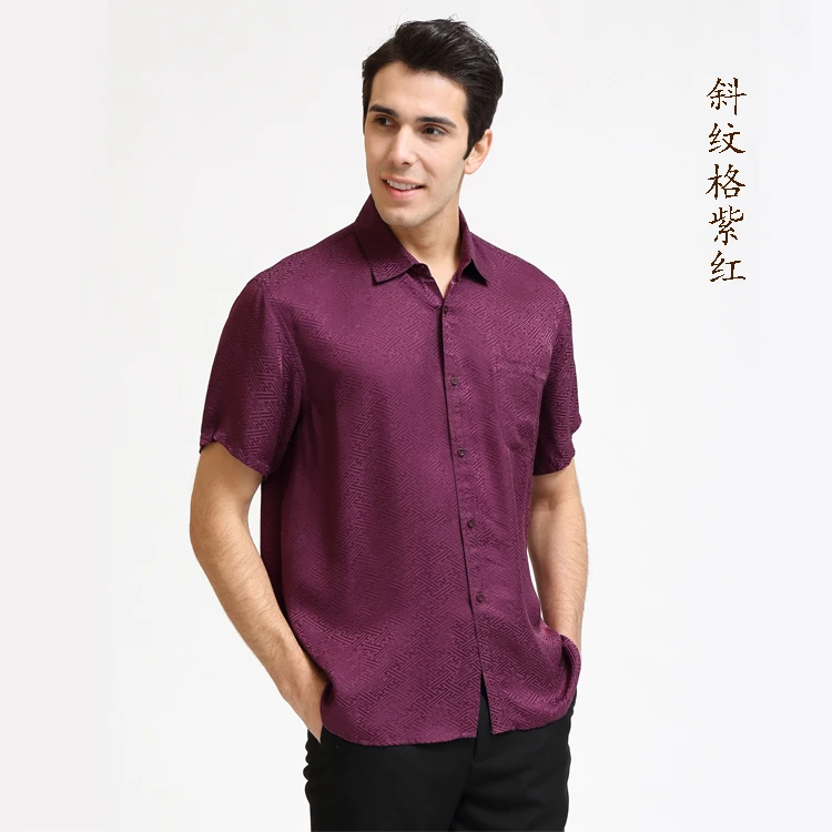 

100% of the 2018 men's shirt mulberry silk spring and summer casual shirts with sleeves Cashew grain pale blue L - XXXL