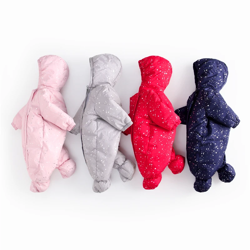 

Winter New Baby Thickened White Duck Down Romper Infants Cute Printing Down Rompers Child Outdoor Hooded Windproof Warm Jumpsuit
