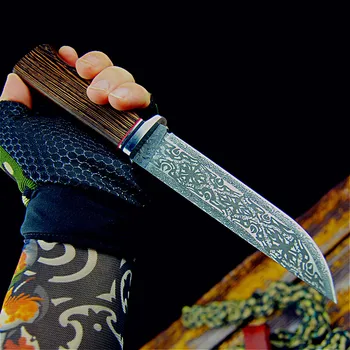 Hand-forged Damascus Corrosion Mark Japanese 9CR18MOV Jungle Hunter Sharp Tactical Straight Knife Collection Ornamental Knife 1piece damascus steel knife blanks gift collection straight knife tea knife blanks tea tools needle