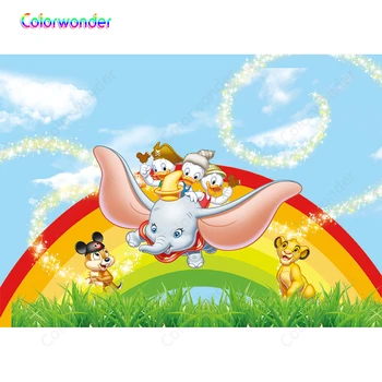 

Colorwonder Photography Background Dumbo with Baby Ducks 5x7ft Baby Lion and Chipmunk Colorful Rainbow Cartoon Seamless Backdrop