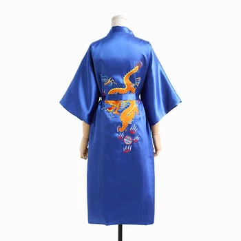 

High Quality Chinese Women's Satin Silk Robe Brand Design Embroidery Dragon Kimono Bath Gown 3 Dragons Loose Bathrobe