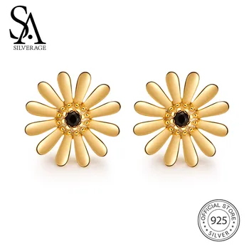 

SA SILVERAGE 925 Sterling Silver Flower Stud Earrings For Women 925 Silver Earrings Gemstone Earrings Gold Color Earrings Set