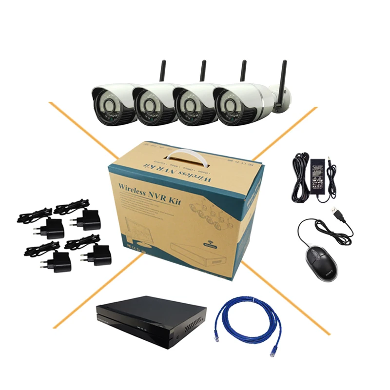 

1080P Wifi Bullet Video IP Camera Security Camera Wireless waterproof Kit with 4ch 1080P NVR Onvif Private Protocol CCTV System