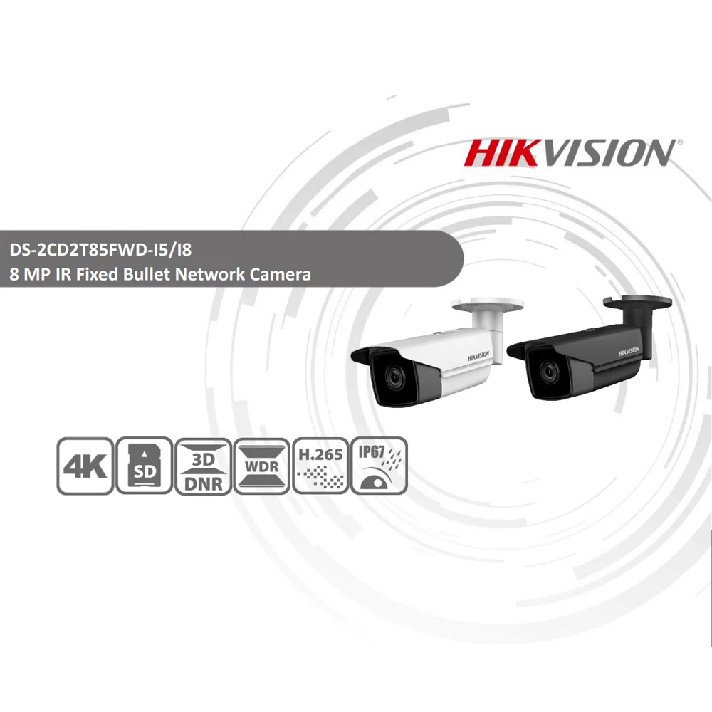 Cheap Hikvision Original DS-2CD2T85FWD-I8 8 MP (4K) IR Fixed Bullet Network Camera H.265+ POE IR Range 80m 128 GB MAX IP67 10pcs/lot 1