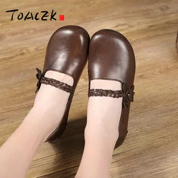 

Spring new handmade leather casual shoes shallow mouth single toe layer leather retro soft bottom pregnant women mother shoes