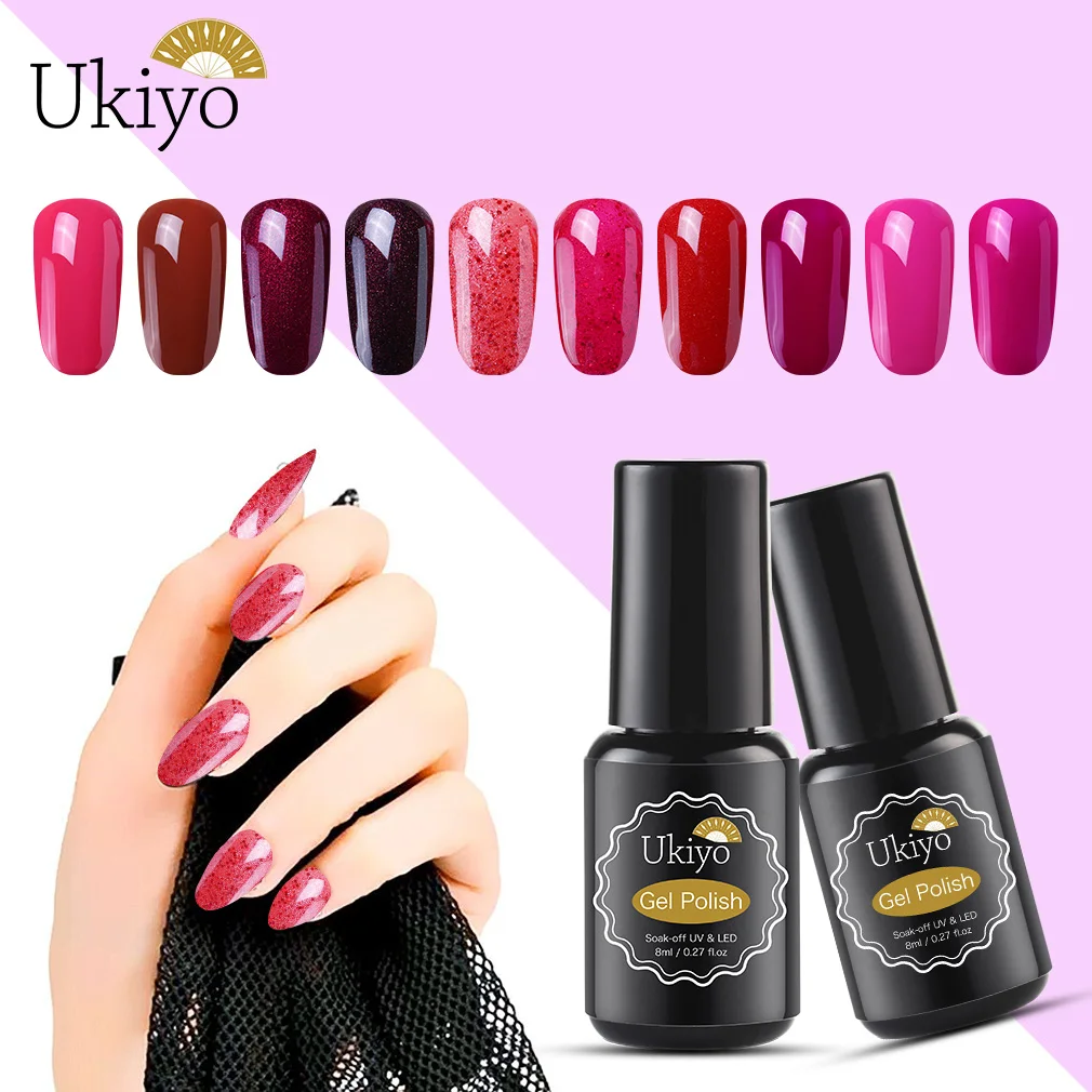 

Ukiyo 8ml Wine Red Color Gel Nail Polish Long Lasting Nail Polish Soak Off UV LED Gel Varnishes DIY Nail Art Design Gelpolish