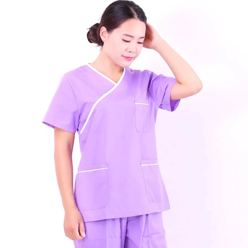Women's Fashion short sleeve Scrub Tops Mock Wrap Top Medical Uniforms