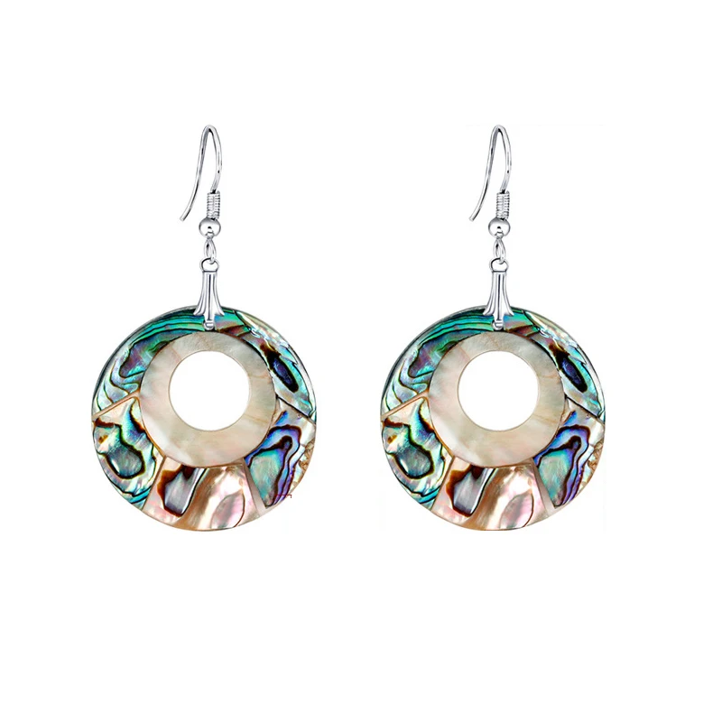 

New Natural Abalone Shell Earring Round Pendant Water Drop Hanging Earrings for Women Girls Statement Jewelry Ear Accessories
