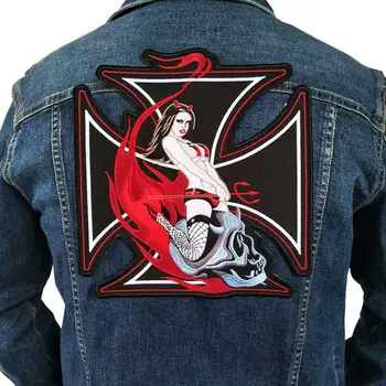 

large lady red Iron On Patch Embroidered Applique Sewing Label punk biker Patches Clothes Stickers Apparel Accessories Badge
